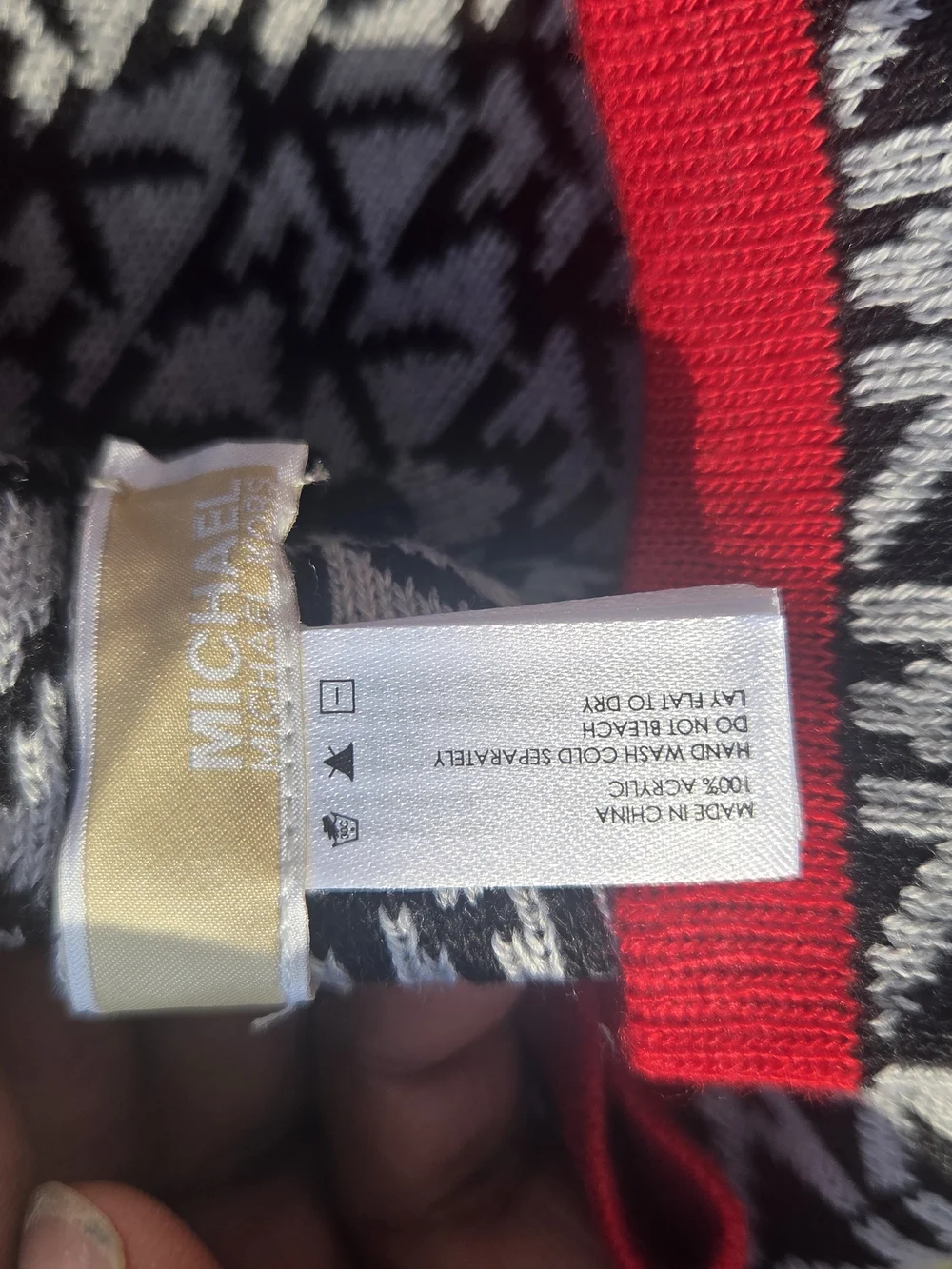 Michael Kors Kids Black & White Logo Beanie with Red Trim
